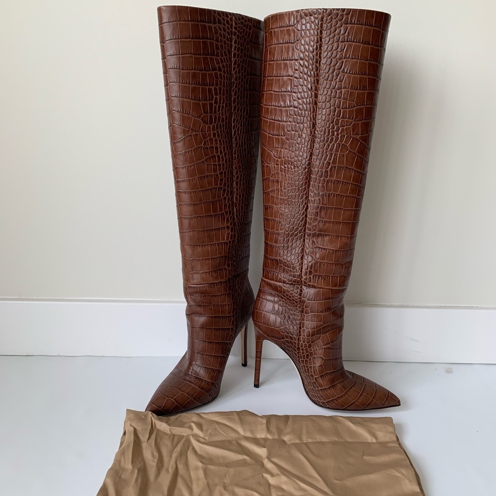 New! Paris Texas Knee-High Crocodile-Effect Boots NWOT!